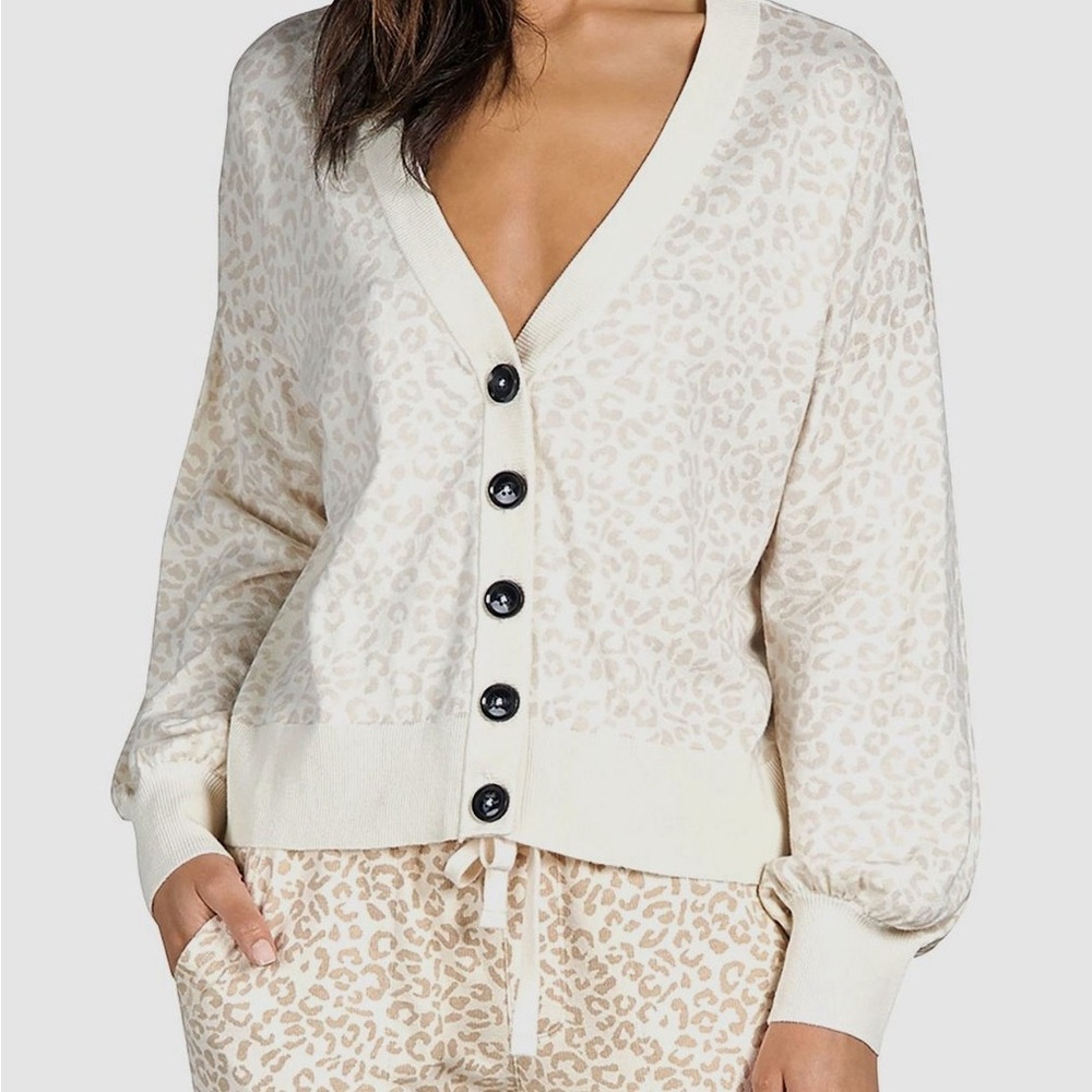 Sanctuary Leopard Animal Print Cardigan with Black Buttons